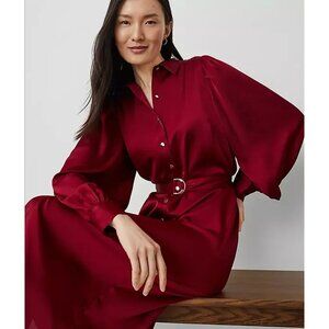 Ann Taylor Burgundy Long Sleeve Dress